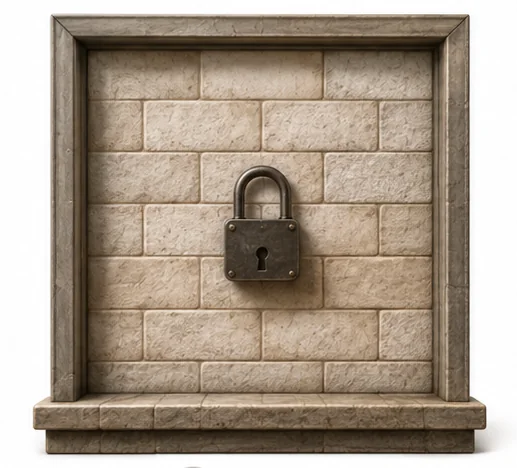 Legacy branded church apps — a bricked-up window with a padlock: closed to everyone but registered members