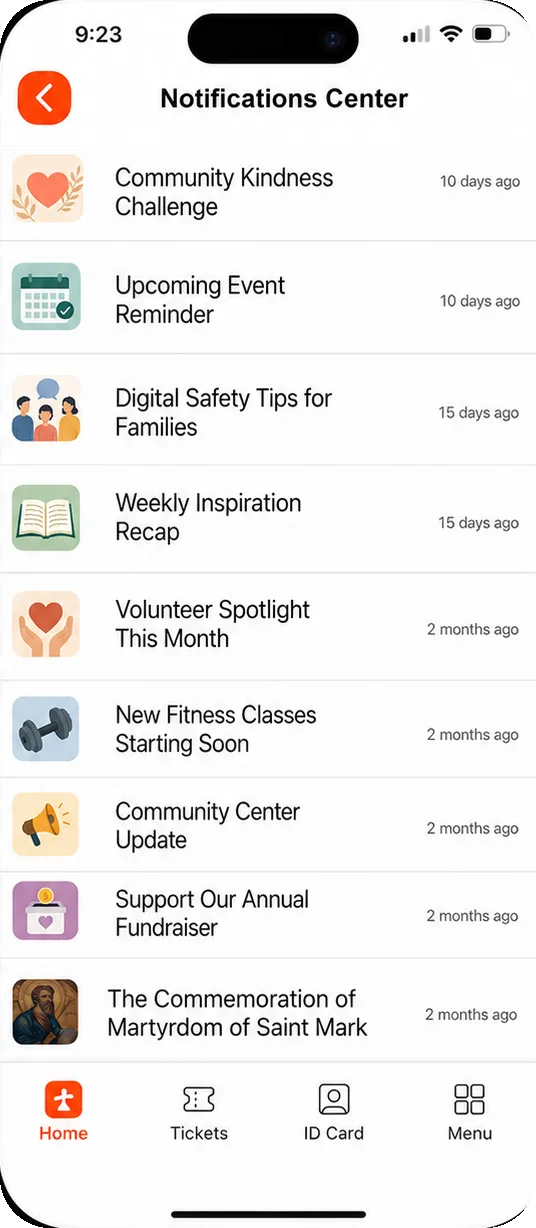 Push notifications from the church in the phone’s Notification Center